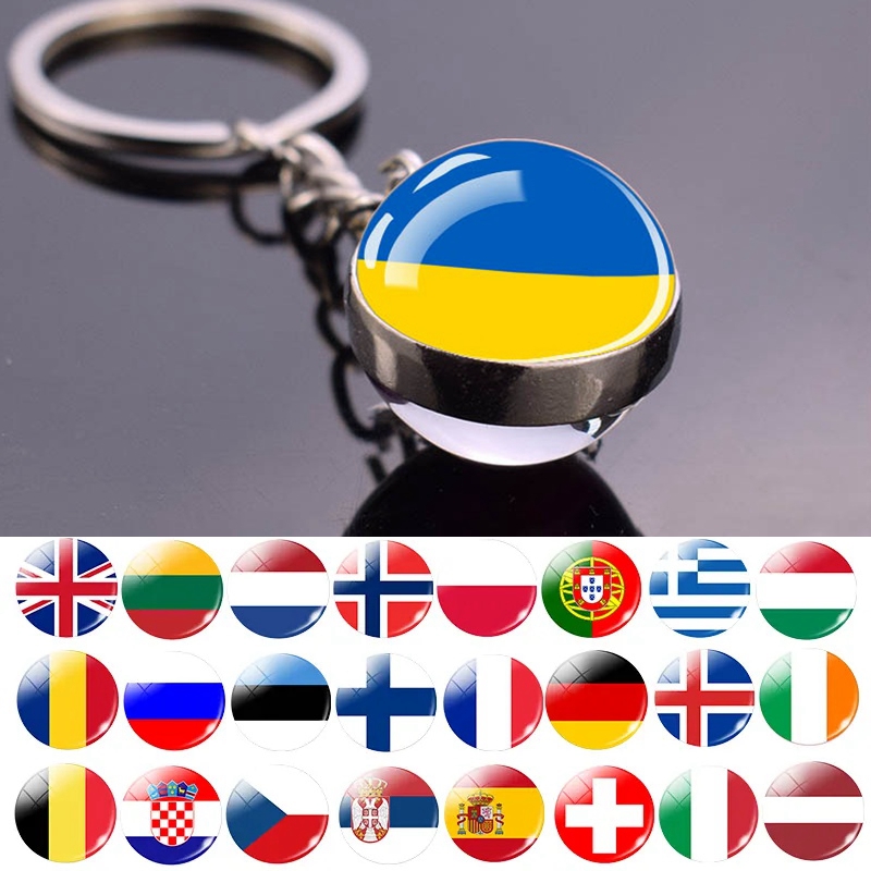 Table Tennis France - Europe Countries Flag Glass Ball Keychain